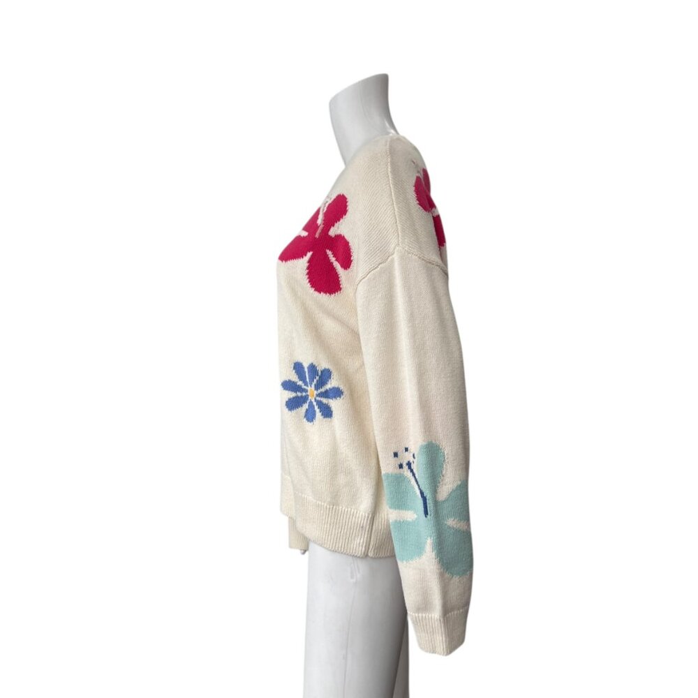 $275 Rails Ivory Hibiscus Zoey Pullover Floral Knit Sweater size Large - Picture 5 of 9